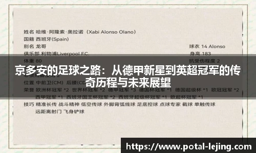 京多安的足球之路：从德甲新星到英超冠军的传奇历程与未来展望